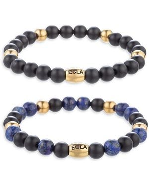 Eye Candy LA Andrew 2-piece Agate & Onyx Stretch Bracelet Set - Blue