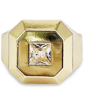 SAVIENE Goldtone Stainless Steel Cubic Zirconia Signet Ring - Metallic