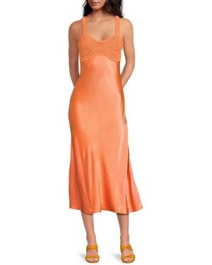 Rails Laura Crochet Bodice Satin Midi-Dress - Orange