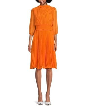 Nanette Lepore Accordian Pleated Smocked Waist Dress - Orange