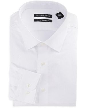 Saks Fifth Avenue Solid 100% Cotton Dress Shirt - White