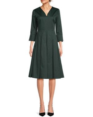 Mikael Aghal Pleated V-Neck Midi Dress - Green