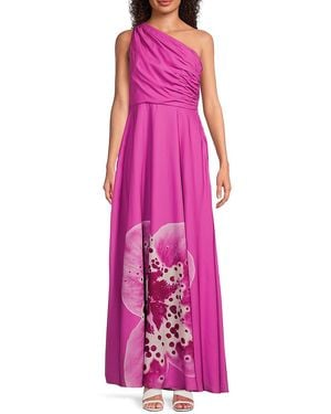 AMUR Atlas Orchid One-Shoulder Floral-Print Gown - Pink