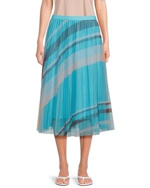 Wdny Abstract Print Pleated Midi-skirt - Blue