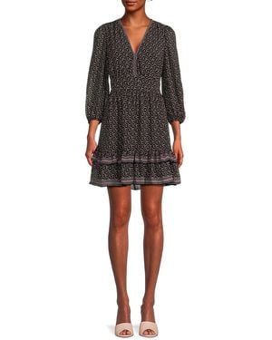 Max Studio V Neck Paisley Tiered Mini Dress - Green