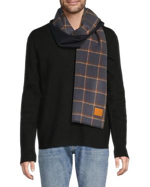 Vince Double Face Merino Wool & Cashmere Windowpane Check Scarf - Black