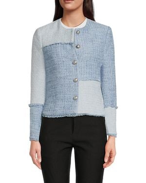 ecru Patchwork Tweed Jacket - Blue