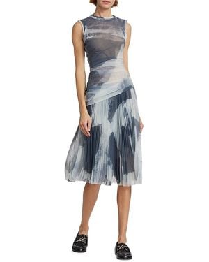 Proenza Schouler Zoe Abstract Pleated Midi-Dress - Blue