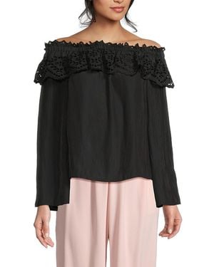Ramy Brook Off-The-Shoulder Eyelet Ruffle Top - Black