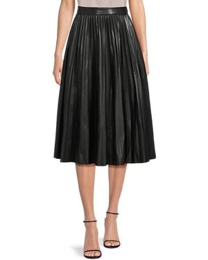 Wdny Pleated Faux Leather Midi-Skirt - Black