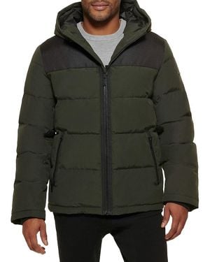DKNY Classic Fit Logo Hooded Puffer Jacket - Green