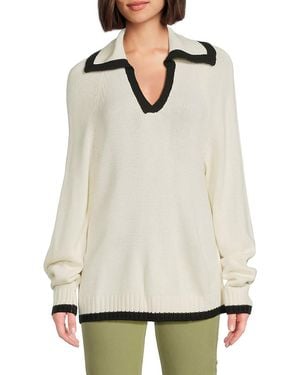 WeWoreWhat Contrast Trim Split-Collar Sweater - White