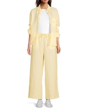 Saks Fifth Avenue Gingham Check 100% Linen Oversized Shirt - Yellow