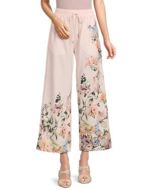 Wdny Floral Wide-Leg Pull-On Trousers - Pink