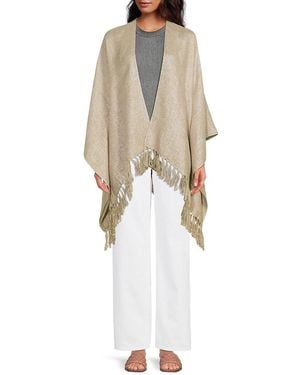 Brunello Cucinelli Metallic Linen-Blend Fringed Ruana - White