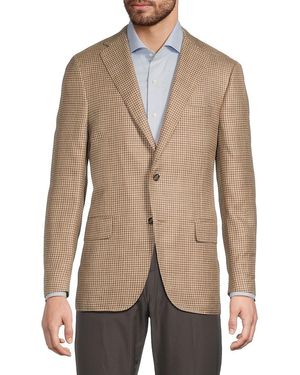 Heritage Gold Houndstooth Wool-silk-linen Modern-fit Sport Coat - Natural