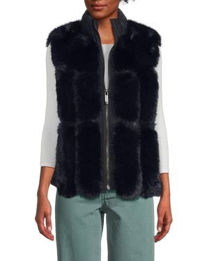 BELLE FARE BY MING YANG Faux Fur Puffer Vest - Blue
