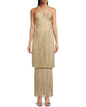 Hervé Léger Cora Metallic Fringed Gown