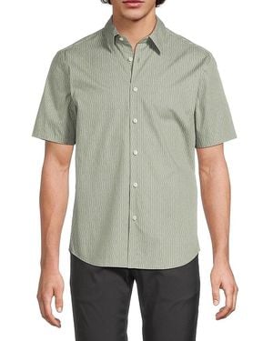 Theory Irving Movement Striped Stretch-Cotton Shirt - Green