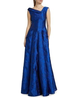 Talbot Runhof Floral Jacquard Cowl Neck Gown - Blue