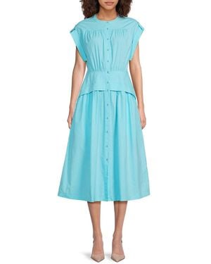AREA STARS Cuff Cotton Poplin Midi-Dress - Blue