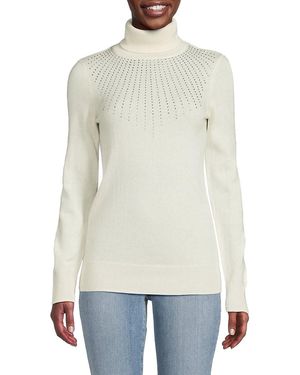 Sofiacashmere Embellished Cashmere Turtleneck Jumper - White