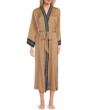 DKNY Monogram Print Satin Robe - Natural