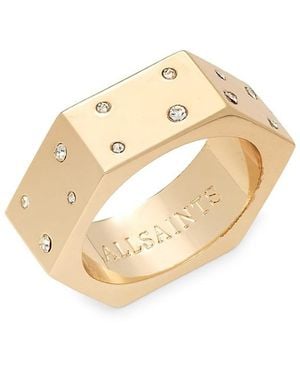 AllSaints Goldtone & Crystal Hexagon Ring - White
