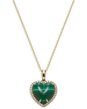 Effy 14K, 4.90 Tcw Malachite & 0.15 Tcw Diamond Heart Pendant Necklace - Green
