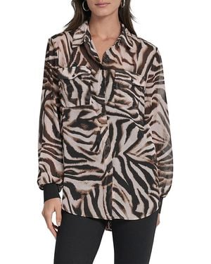 DKNY Floral Semi Sheer Shirt - Grey