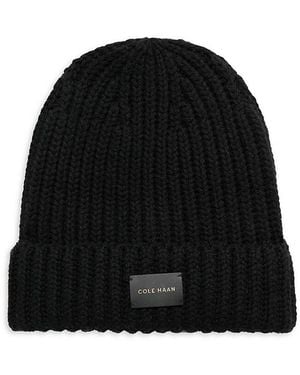 Cole Haan Logo Patch Ribbed Beanie - Black