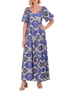 Vince Camuto Print Puff Sleeve Maxi Dress - Blue