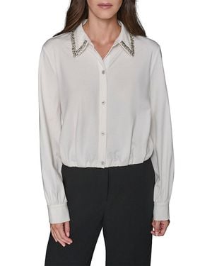 Karl Lagerfeld Luxe Embellished Collar Knit Shirt - Grey