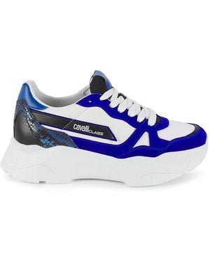 スニーカー ROBERTO CAVALLI Men Sneakers 25739B Blue Roberto Cavalli Men Shoes Size 43 US 9 Blue Leather High Top