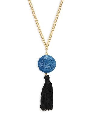 Kenneth Jay Lane Faux Lapis & Silk Tassel Pendant Necklace - Blue