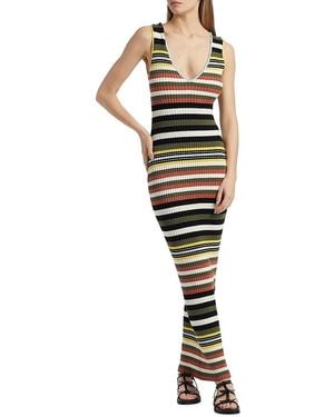 Toccin Bowie Striped V-Neck Midi-Dress - Black