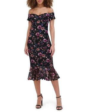 Siena Jewelry Floral Lace Sheath Midi-Dress - Red