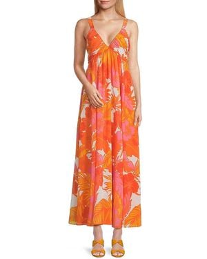AREA STARS Jungle Chiffon Maxi Dress - Orange