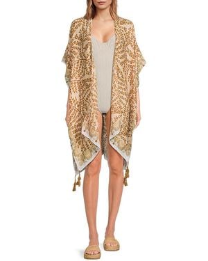 AREA STARS Summer Breeze Abstract Print Coverup Kimono - Natural