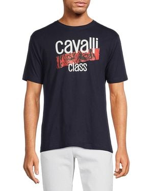 Cavalli Class by Roberto Cavalli Logo Graphic Tee - Blue