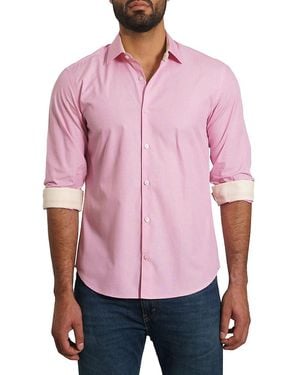 Jared Lang Trim Fit Contrast Cuff Pima Cotton Sport Shirt - Red