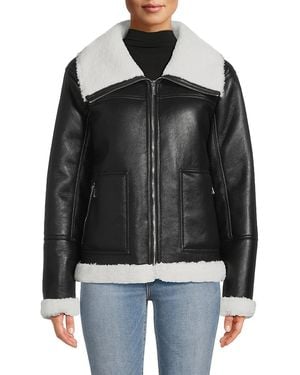 Calvin Klein Faux Shearling Trim Moto Jacket - Black