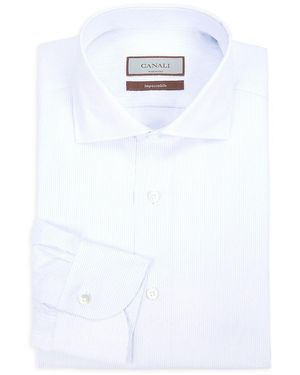 Canali Pinstripe Cotton Slim-Fit Dress Shirt - White