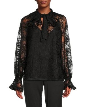 Kobi Halperin Posy Lace Tie-Neck Blouse - Black