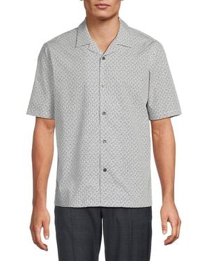 Theory Grid Leaf Print Cotton Button-down Shirt - Grey