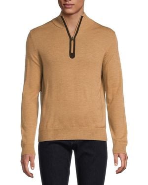 Bruno Magli Merino Wool Quarter-Zip Mock Turtleneck Jumper - Blue