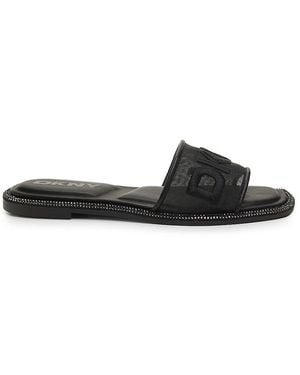 DKNY Badin Logo Embellished-Trim Flat Sandals - Black