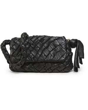 Walter Baker Woven Leather Flap Shoulder Bag - Black