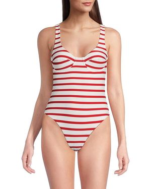 WeWoreWhat Striped Scoop Underwire One-Piece Swimsuit - Red