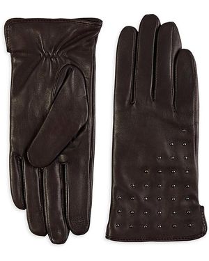 Bruno Magli Bias Studded Leather Short Gloves - Black